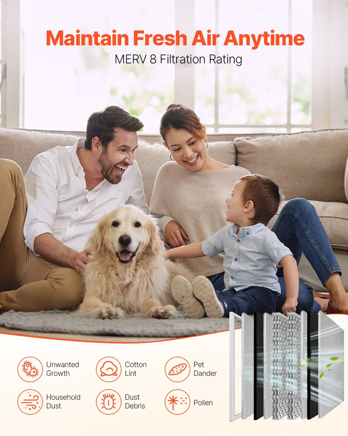 VEVOR 20x25x4 Aluminum Electrostatic Air Filter MERV 8 Actual 19.37x24.37x3.58