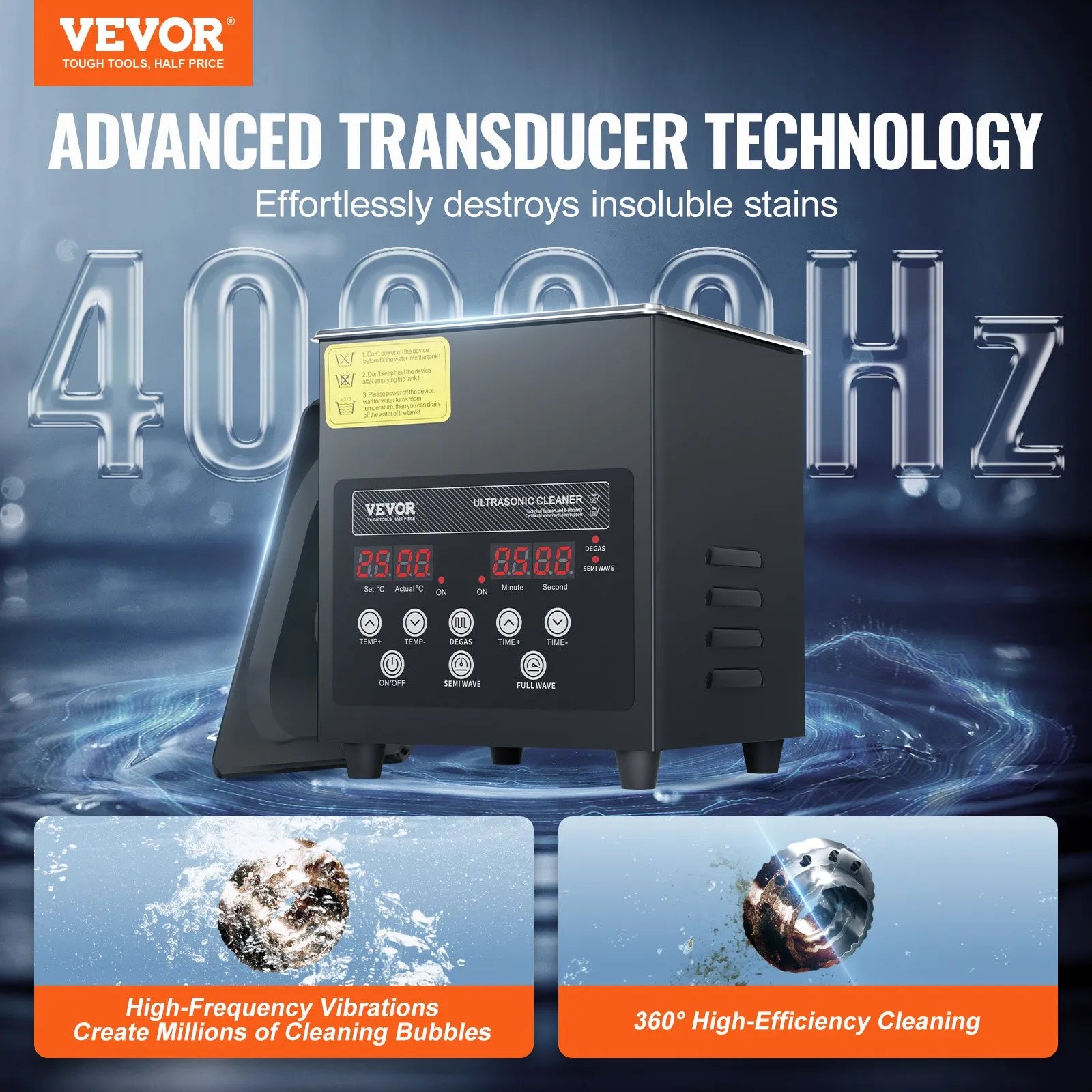 VEVOR 2L Ultra Sonic Cleaner Cleaning Machine with Basket Heater and Timer 60W