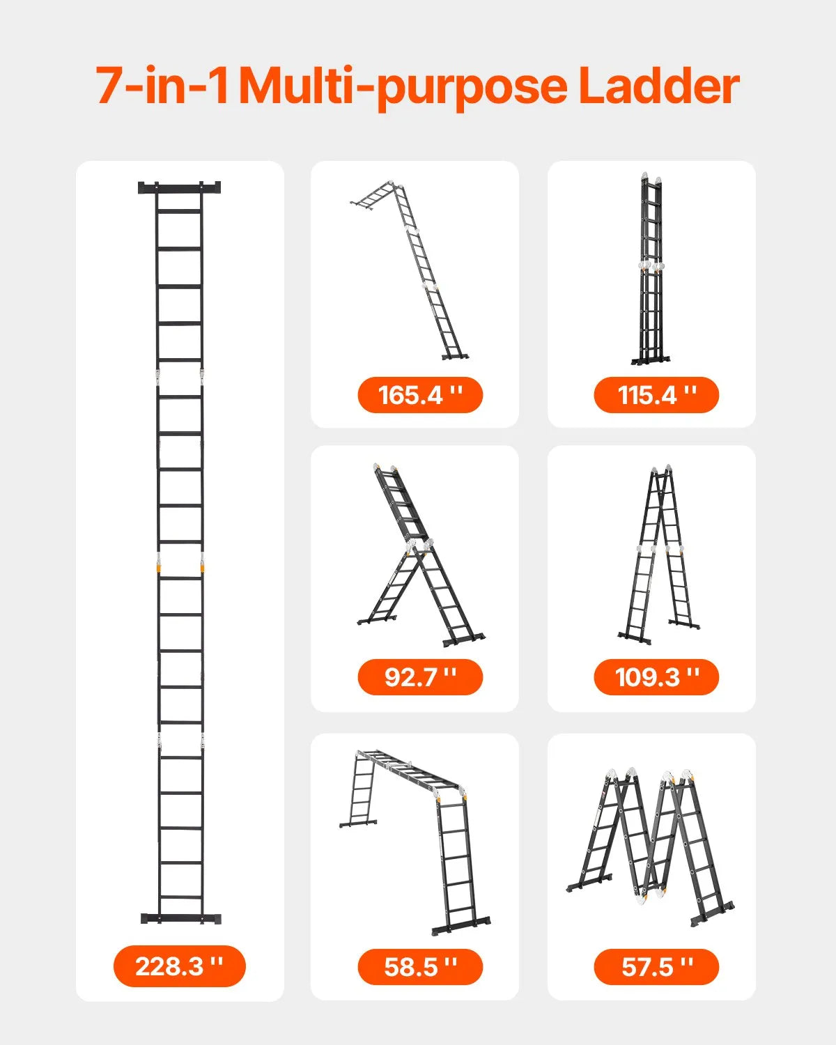 VEVOR Multi-Purpose Folding Ladder 7-in-1 5 Step 19ft Reach Height for Work
