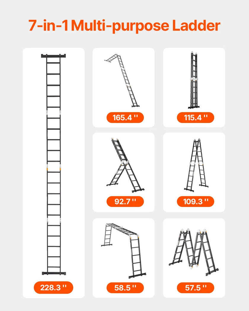 VEVOR Multi-Purpose Folding Ladder 7-in-1 5 Step 19ft Reach Height for Work