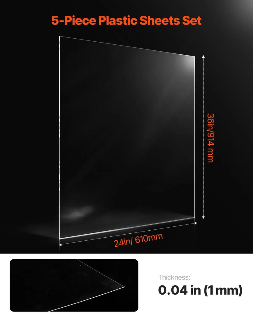 VEVOR 5-Pack PET/Plexiglass Sheets 24 x 36 Inch Plastic Sheets 0.04 Inch Thick