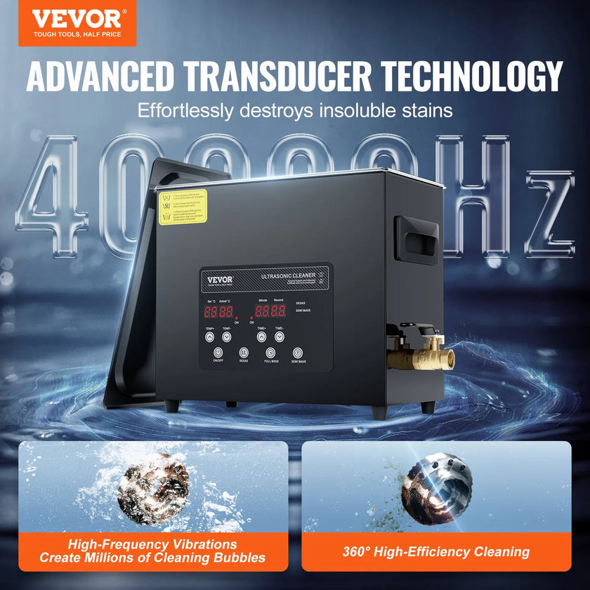 VEVOR 6L Ultra Sonic Cleaner Cleaning Machine with Basket Heater and Timer 180W