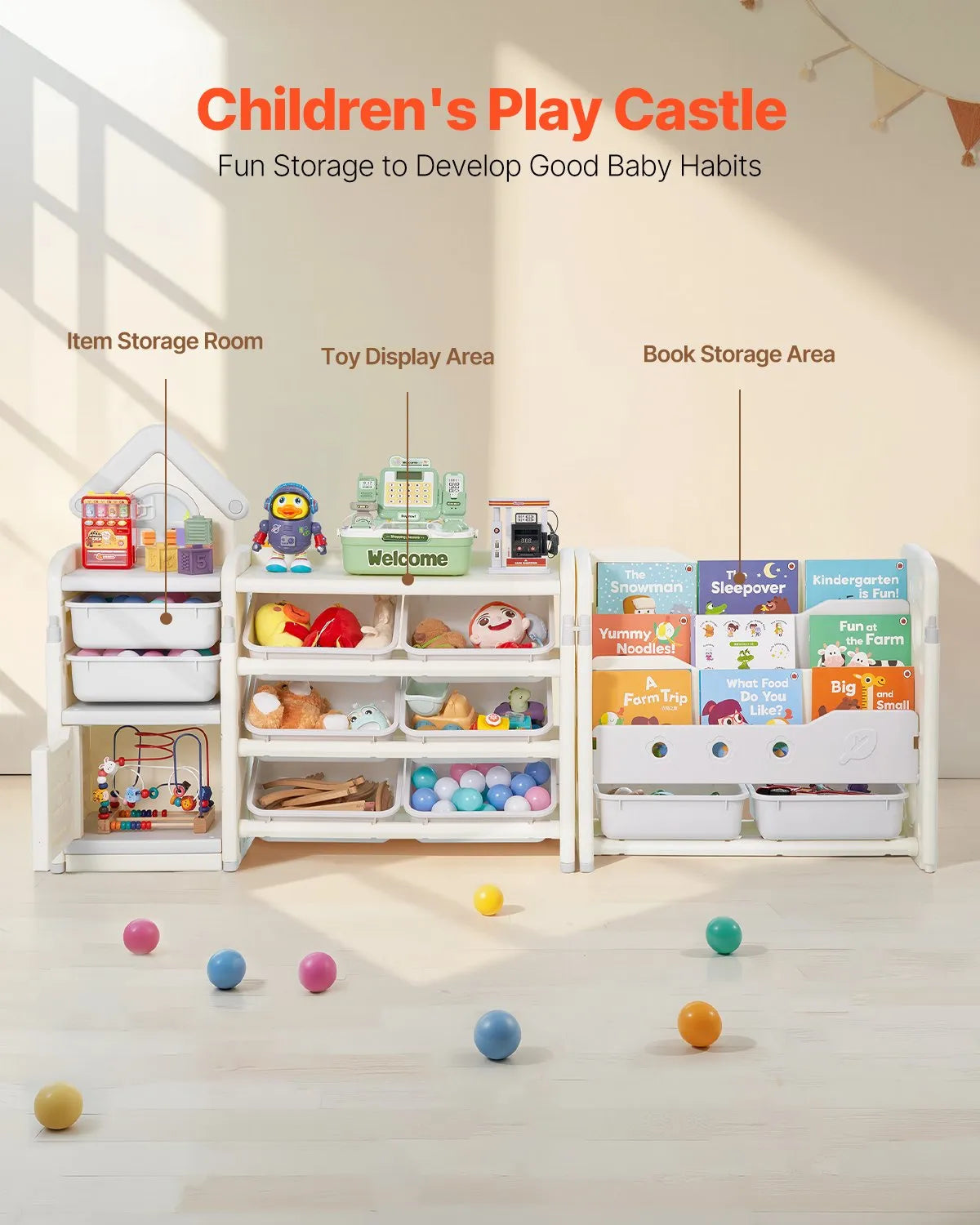 VEVOR  4-Tier Kids Toy Storage with Bookshelf with 10 Movable Plastic Bins