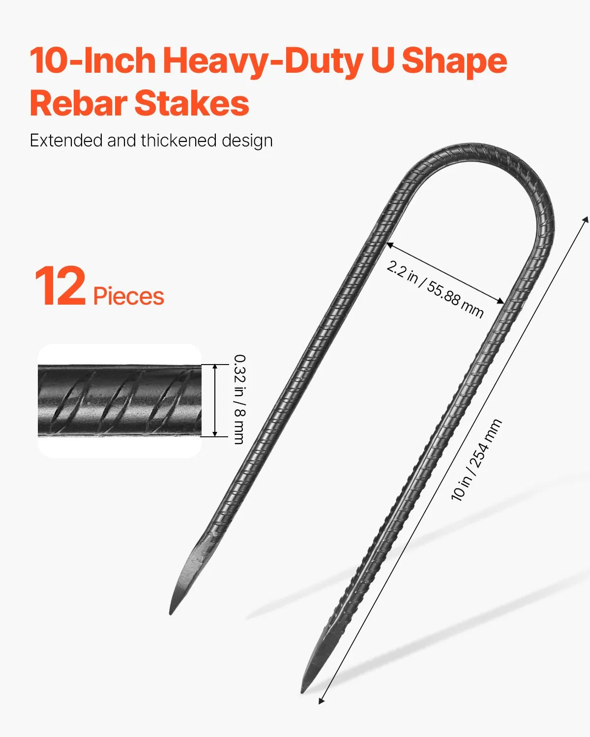VEVOR 10-Inch 12 Pack Rebar Stakes Heavy Duty U Shape Galvanized Ground Anchors