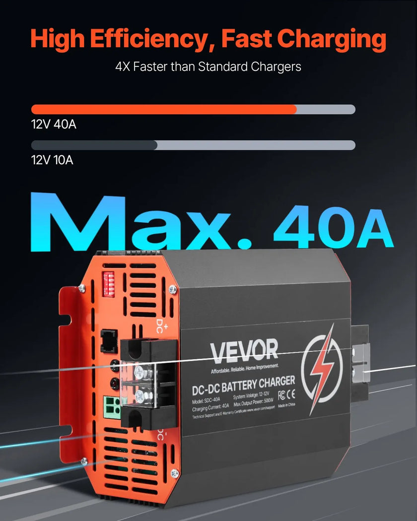 VEVOR 12V 40A DC to DC Charger Battery Charger 500W for Lead-Acid Lithium AGM