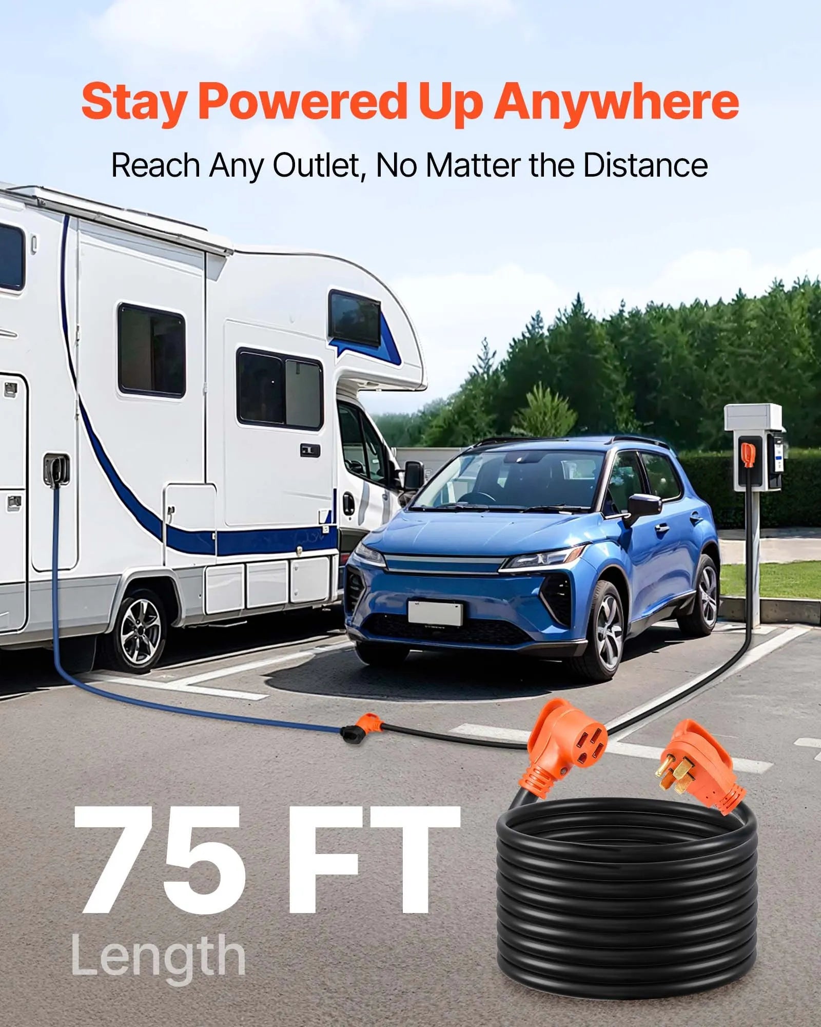 VEVOR 75 FT 50A RV Extension Power Cord STW Wire NEMA 14-50P NEMA 14-50R ETL