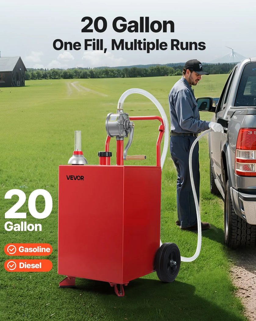 VEVOR 20 Gallon Fuel Caddy Gasoline & Diesel Fuel Tank with Manual Pump Red