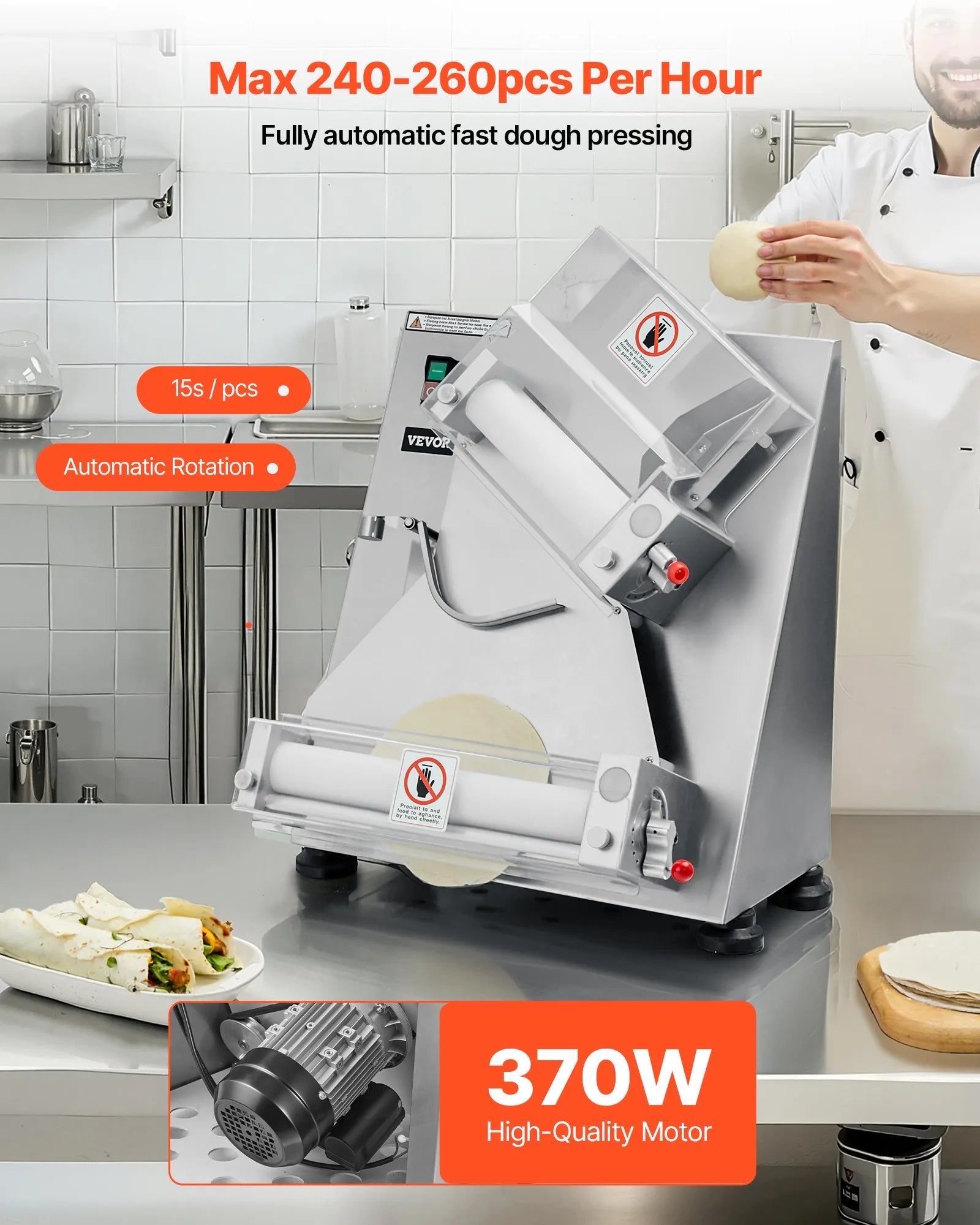 VEVOR 14 Inch Pizza Dough Roller Sheeter Automatic Commercial Dough Press 370W