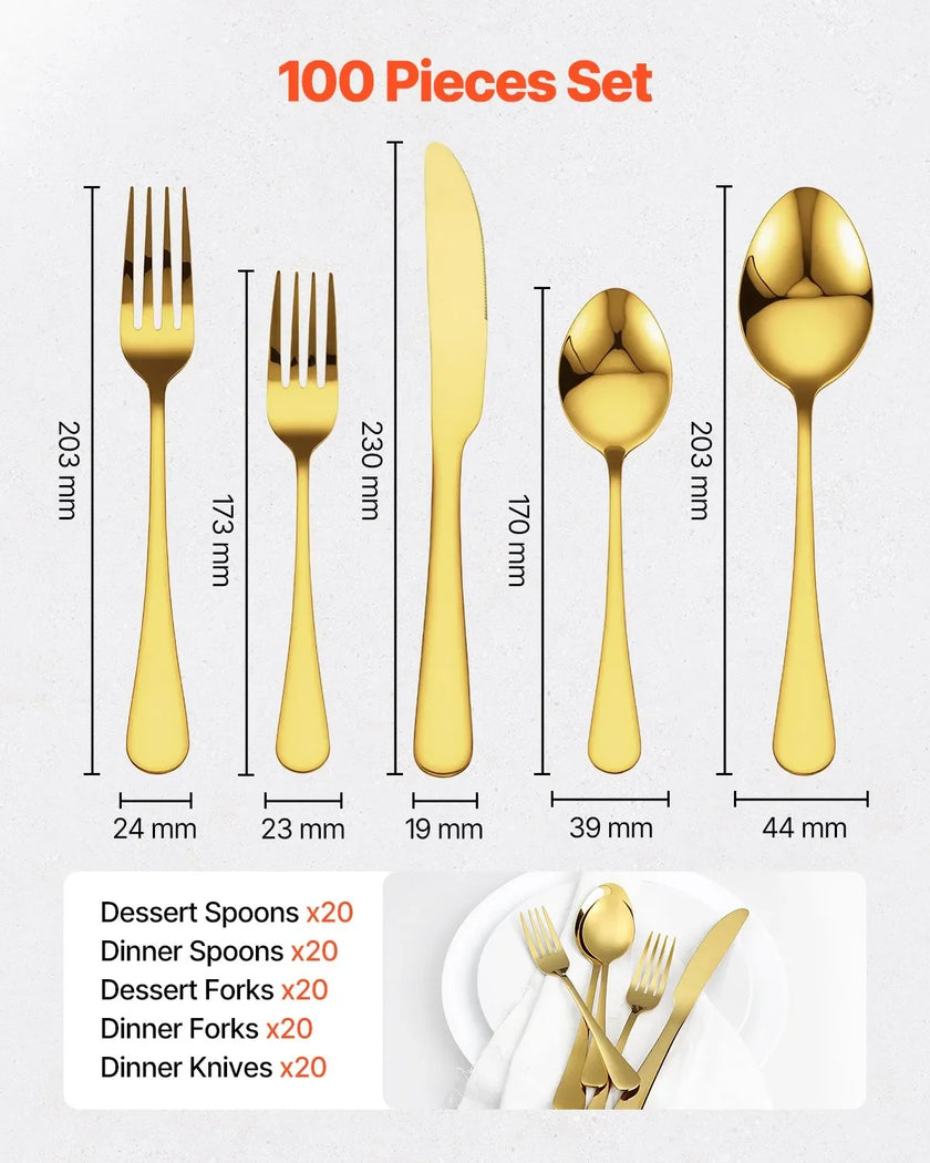 VEVOR 100-Piece Silverware Set Stainless Steel Cutlery Flatware Utensils for 20