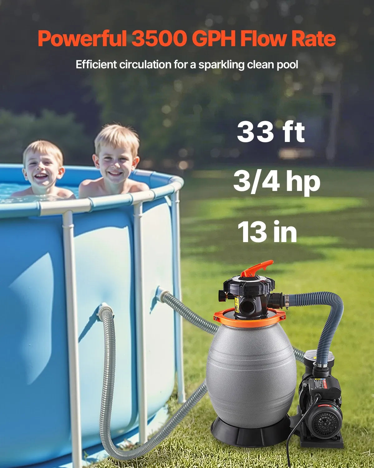 VEVOR 13 in Sand Filter Pump for Above Ground Swimming Pools 3/4 HP 3500 GPH