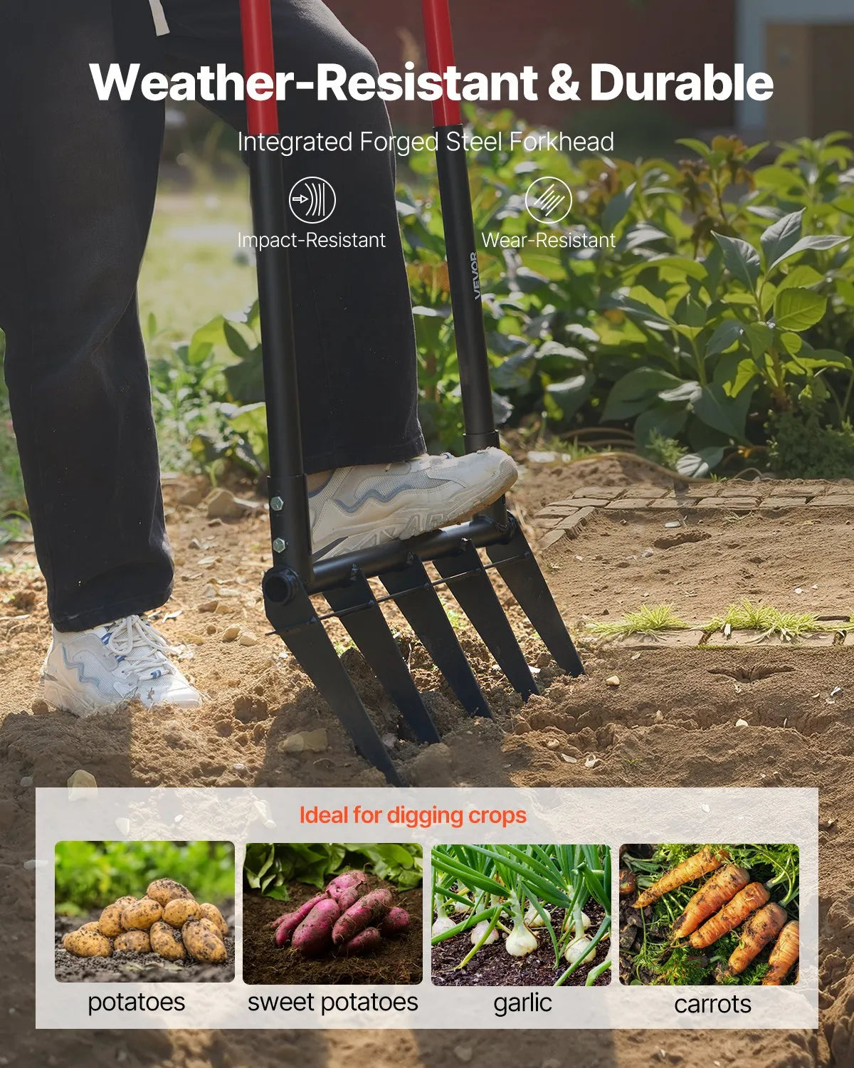 VEVOR 5 Tines Broad Fork Garden Tool U-Shaped Pitch Fork for Gardening Spading