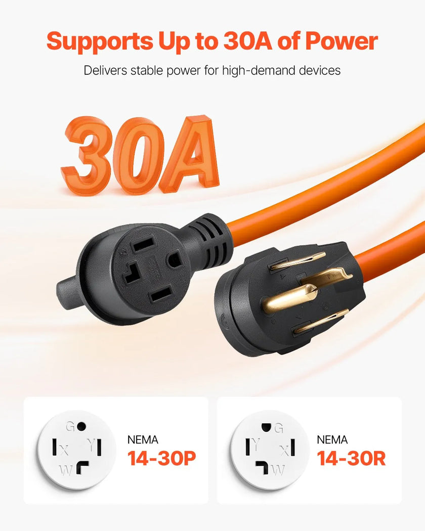 VEVOR 25 ft Dryer Extension Cord 4-Prong NEMA 14-30P to 14-30R Dryer Cord 30A
