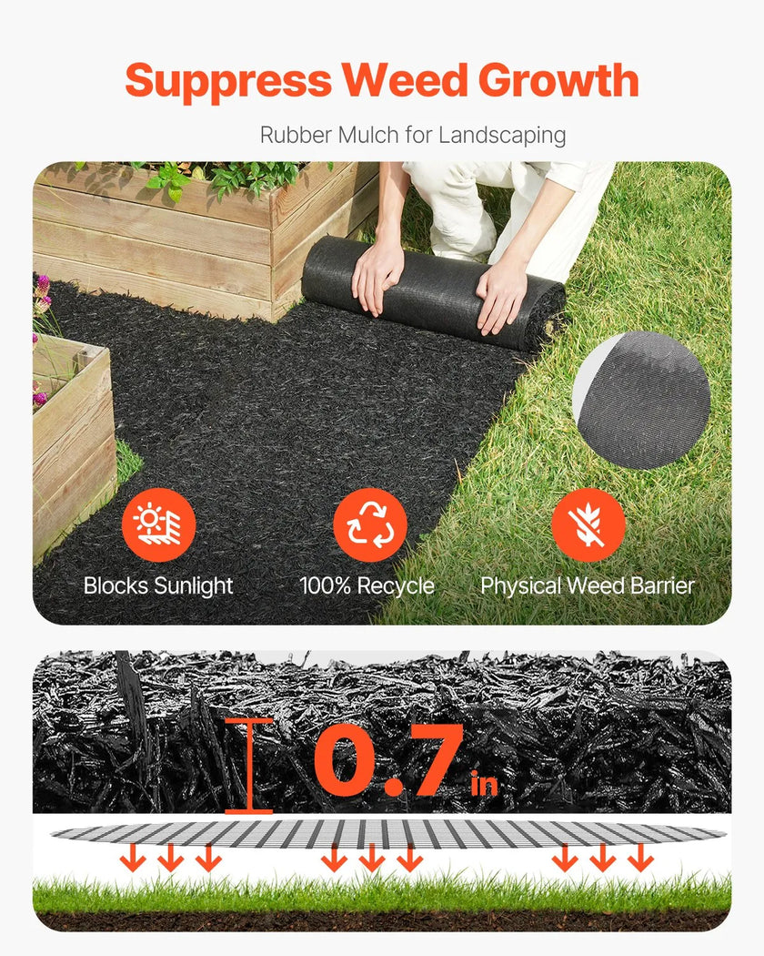 VEVOR 2 Rolls Rubber Mulch Roll for Landscaping 96 x 22in Rubber Mulch Mat