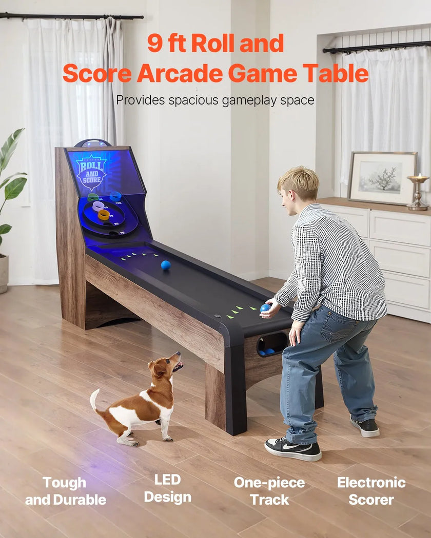 VEVOR 9 ft Roll & Score Arcade Game Table Electronic Scorer Game Room 4 Balls