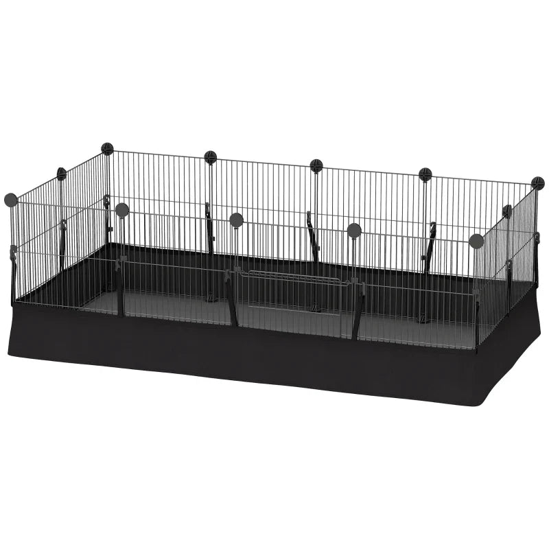 Small Animal Cage Waterproof Mat DIY Animal Playpen for Guinea Pigs Rabbits 12 Panels and Door Black