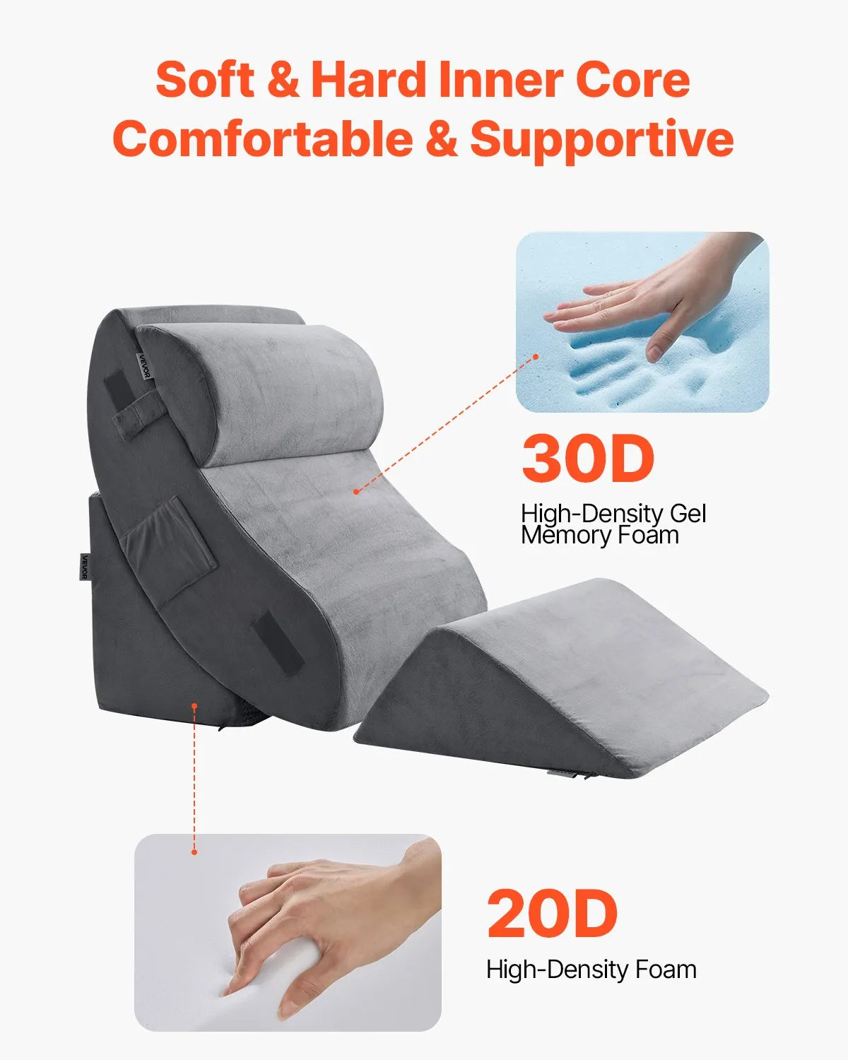 VEVOR Orthopedic Bed Wedge Pillow 4 Pcs Adjustable for GERD Sleep Back Leg Neck