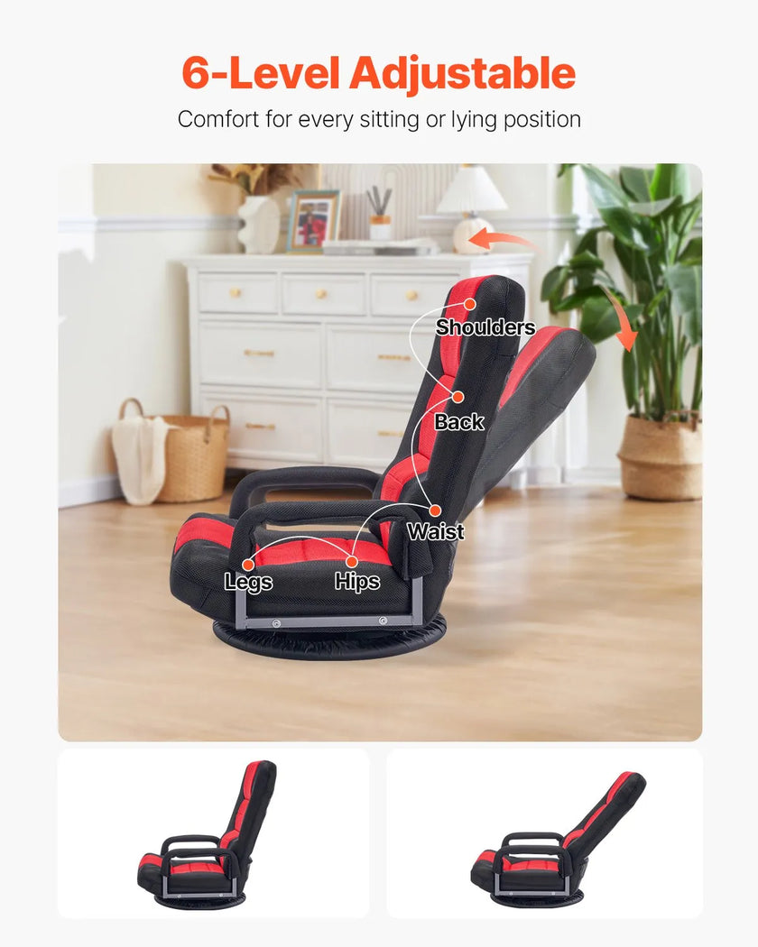 VEVOR 360° Swivel Floor Gaming Chair Folding Floor Chair with Armrest Adjustable