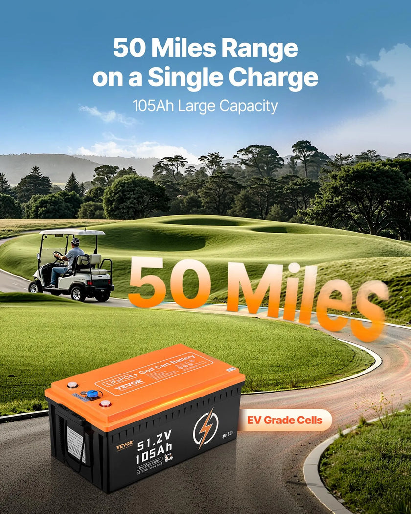 VEVOR 48V 105Ah Golf Cart Lithium Battery 20A Charger LCD Monitor & 4000+ Cycle
