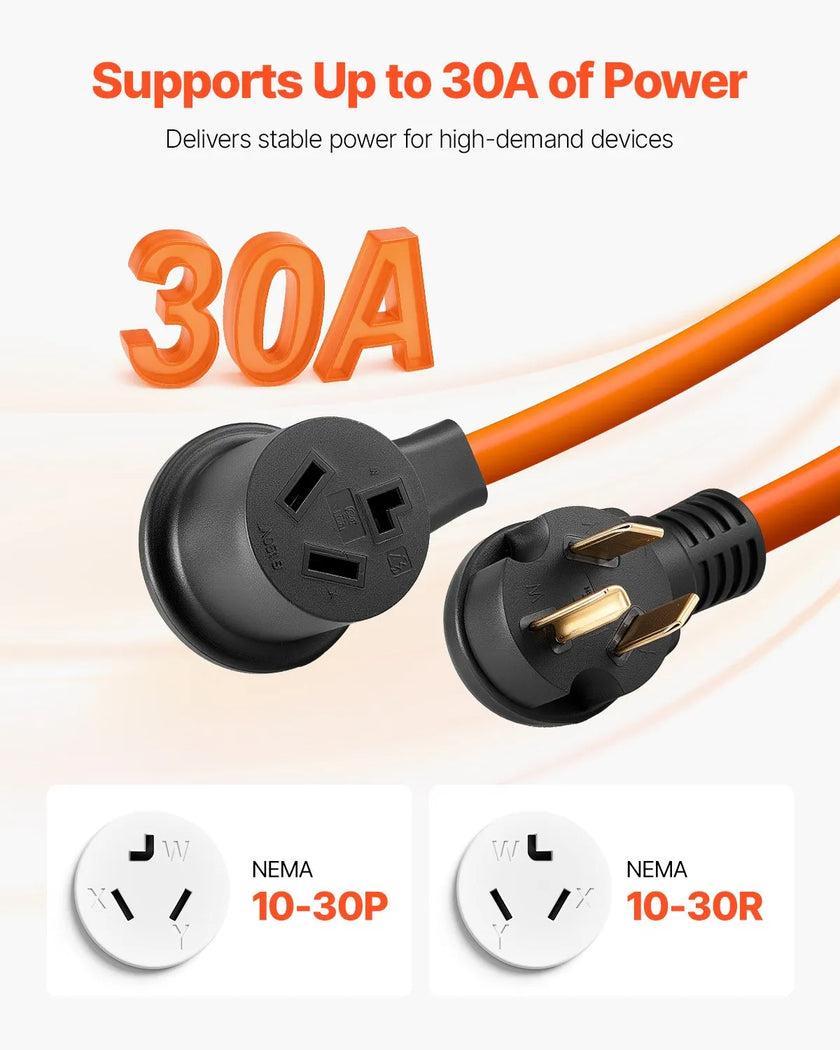 VEVOR 10 ft Dryer Extension Cord 3-Prong NEMA 10-30P to 10-30R Dryer Cord 30A