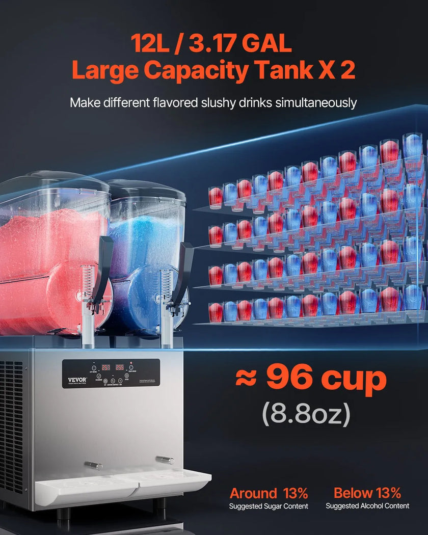 VEVOR 12Lx2 Tank Commercial Slushy Machine Margarita Smoothie Frozen Drink Maker