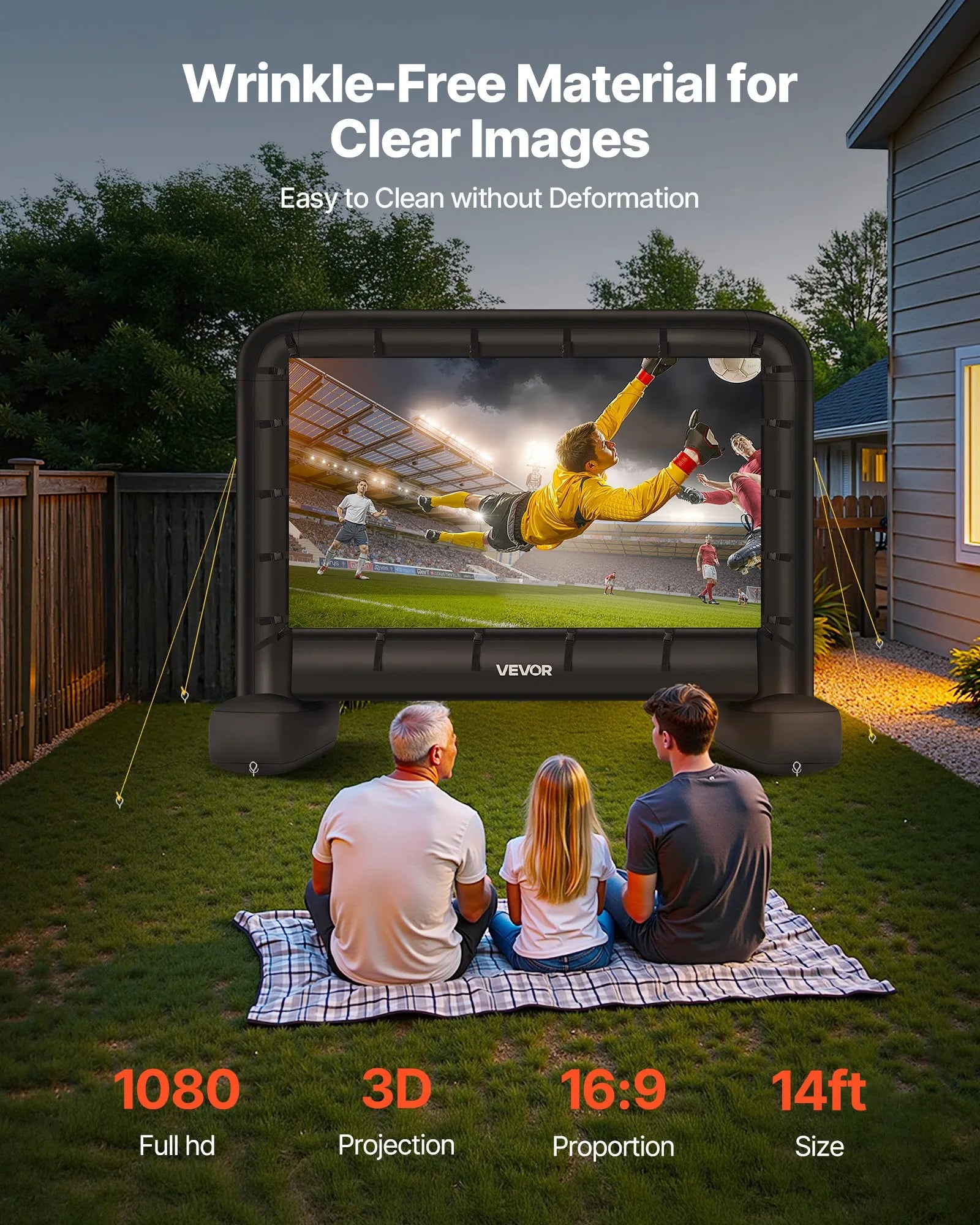 VEVOR 14 ft Inflatable Movie Screen 16:9 600D Movie Projection with Portable Bag