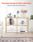 VEVOR 3-Tier Glass Console Table Rectangle Sofa Side Table with Anti-Tip Golden