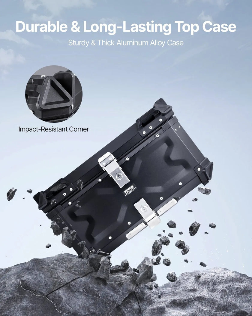 VEVOR 65L Motorcycle Top Case Universal Motorbike Tail Box with Leather Lining