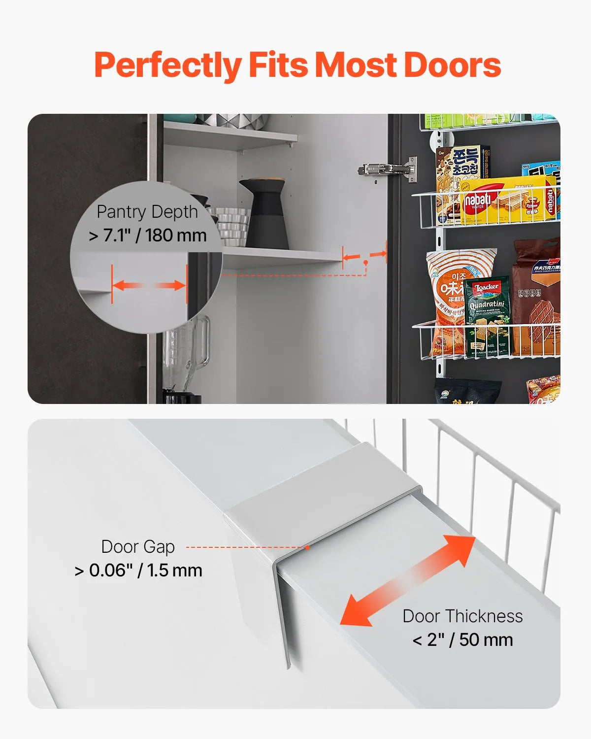 VEVOR 6-Tier Over the Door Pantry Organizer Hanging Storage Rack Adjustable