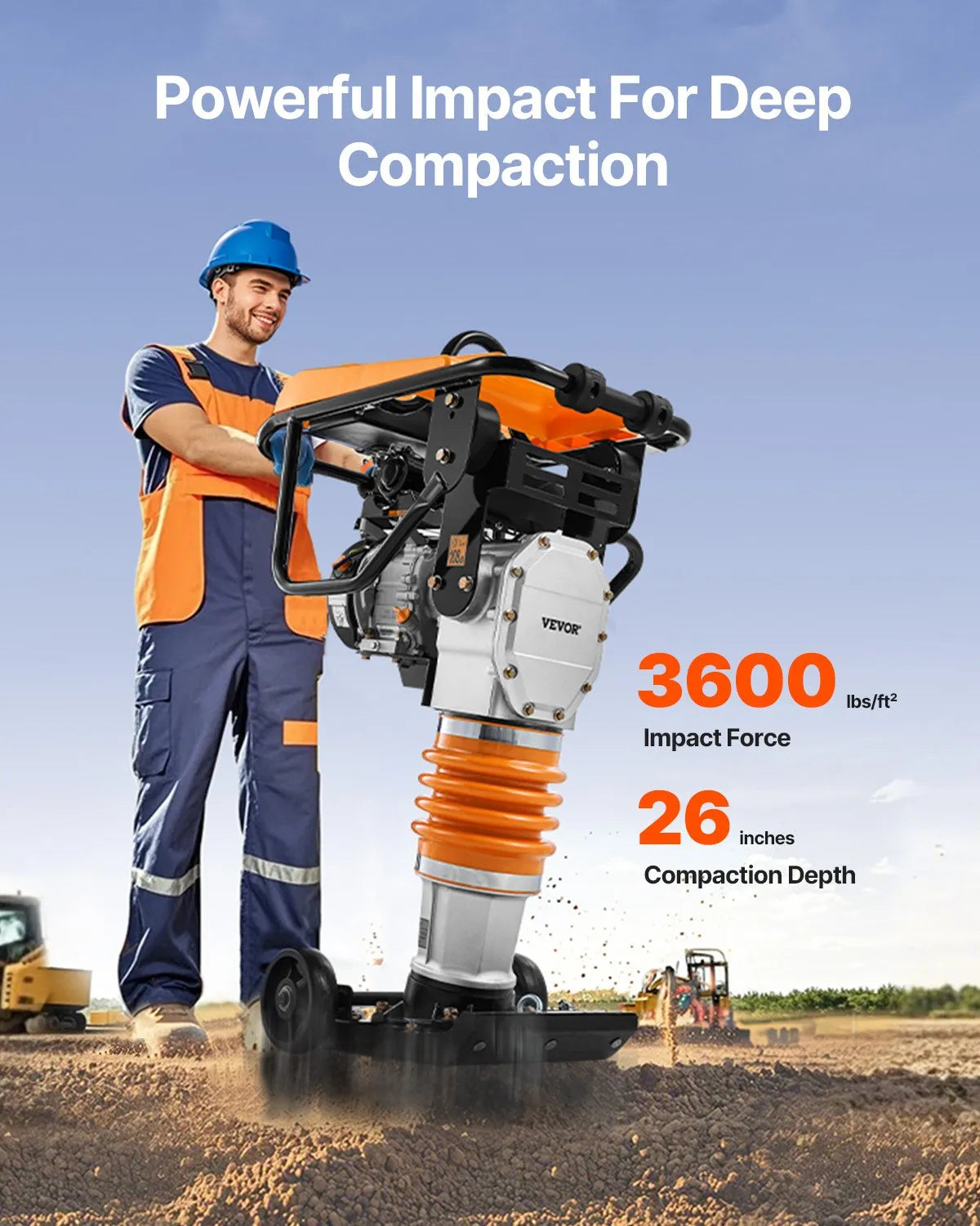 VEVOR 6.5 HP 196 cc Fuel Power Jumping Jack Vibratory Rammer Tamper Compactor