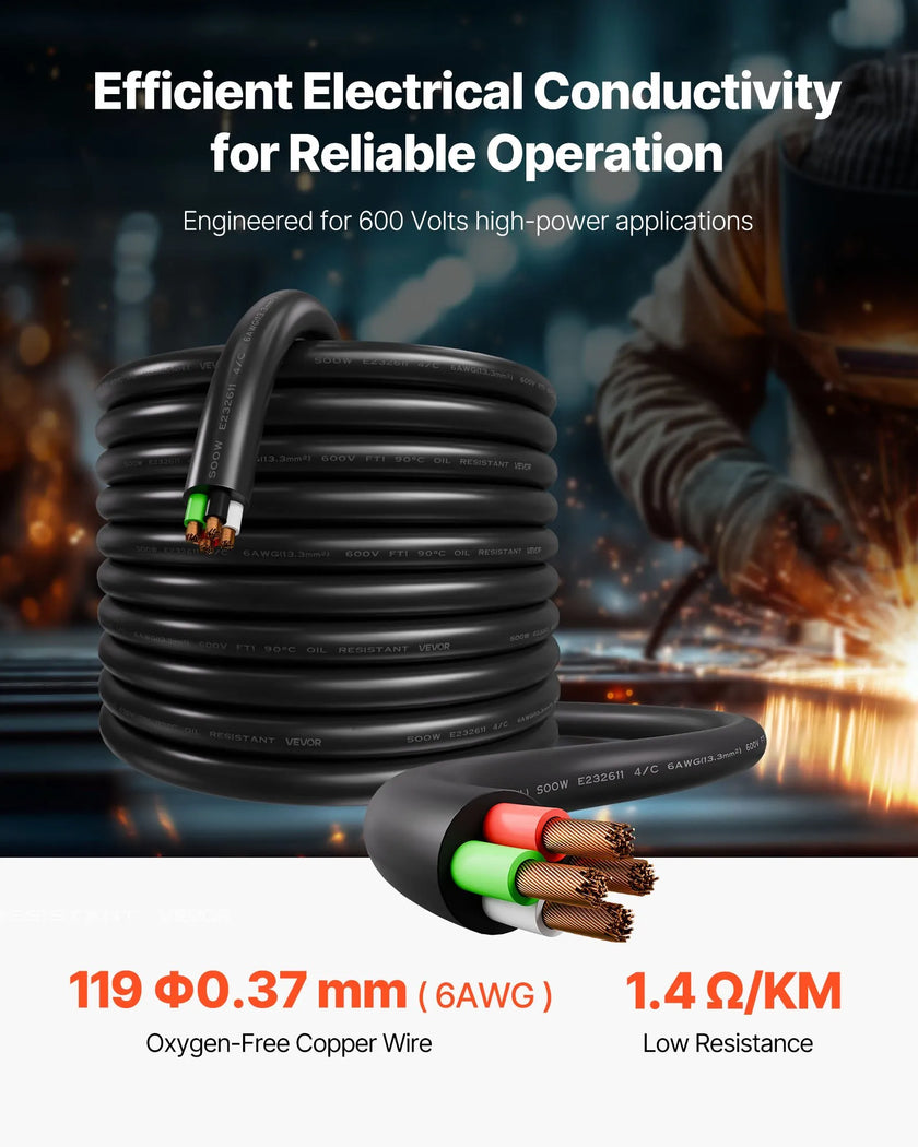 VEVOR 75 FT 6AWG Premium Electrical Power Cable Extension Cord Copper Wire