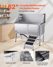 VEVOR 62 Inch Dog Grooming Bath Tub Stainless Steel w Ramp Water Filter