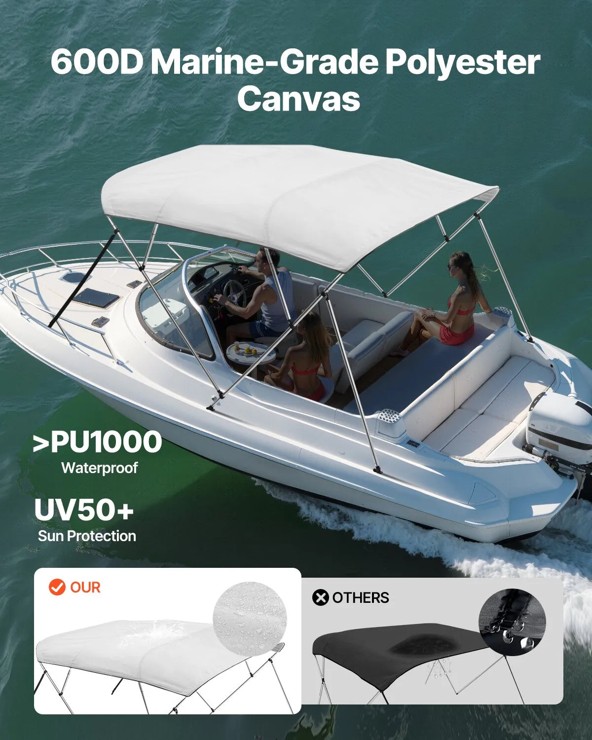 VEVOR 4 Bow Boat Bimini Tops 8'Lx(91