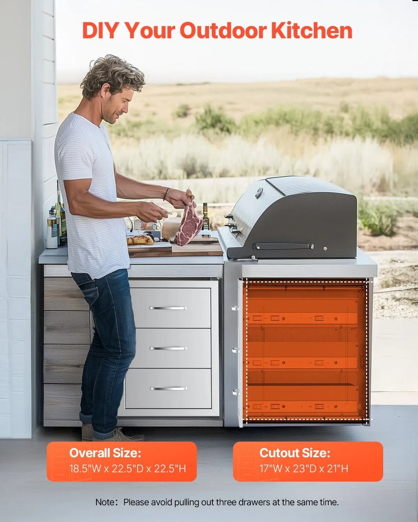 VEVOR Outdoor Kitchen Drawers Triple BBQ Access Drawers Island 18.5x22.5x22.5 in