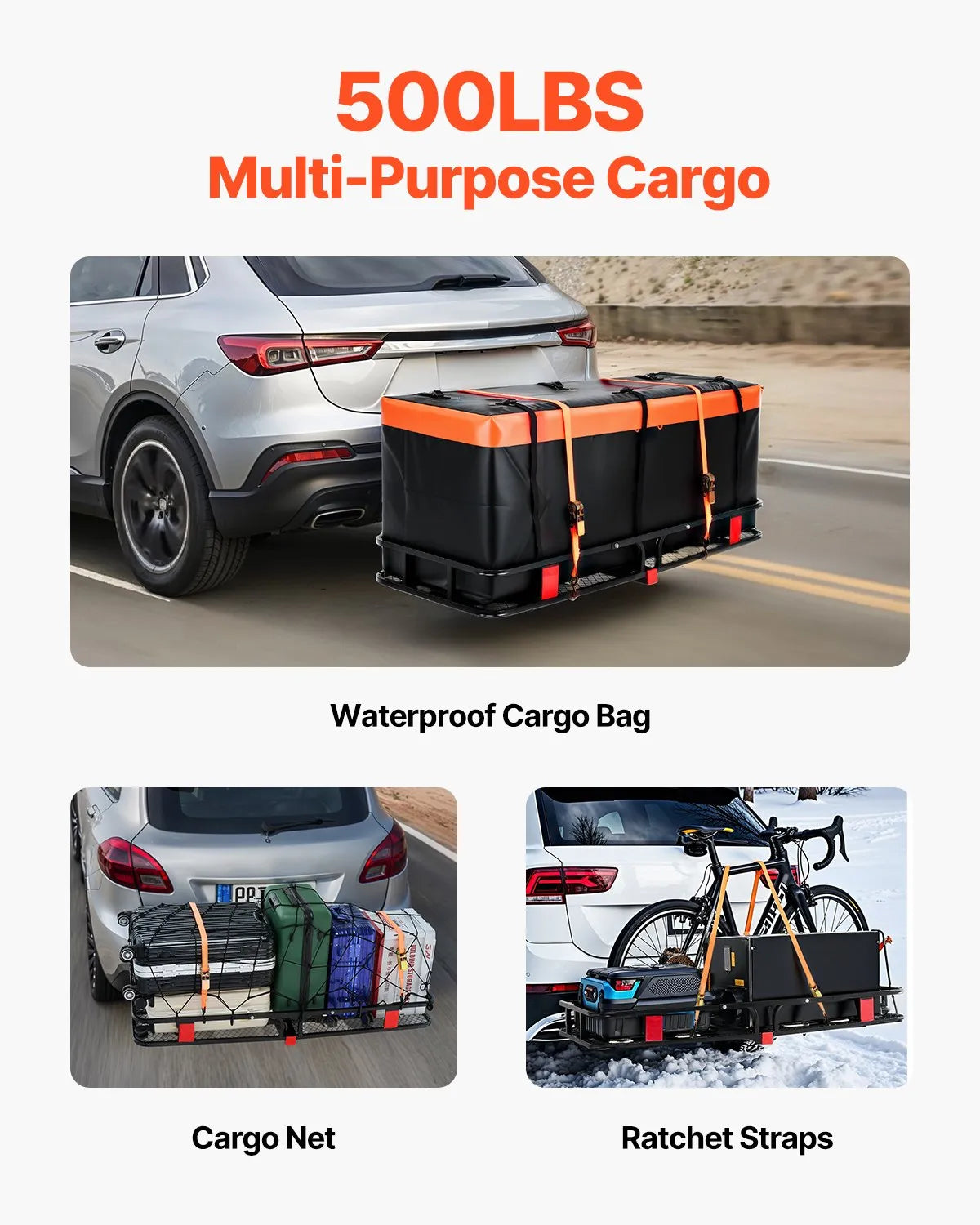 VEVOR 500 lbs Hitch Cargo Carrier Folding Hitch Cargo Carrier with Cargo Net