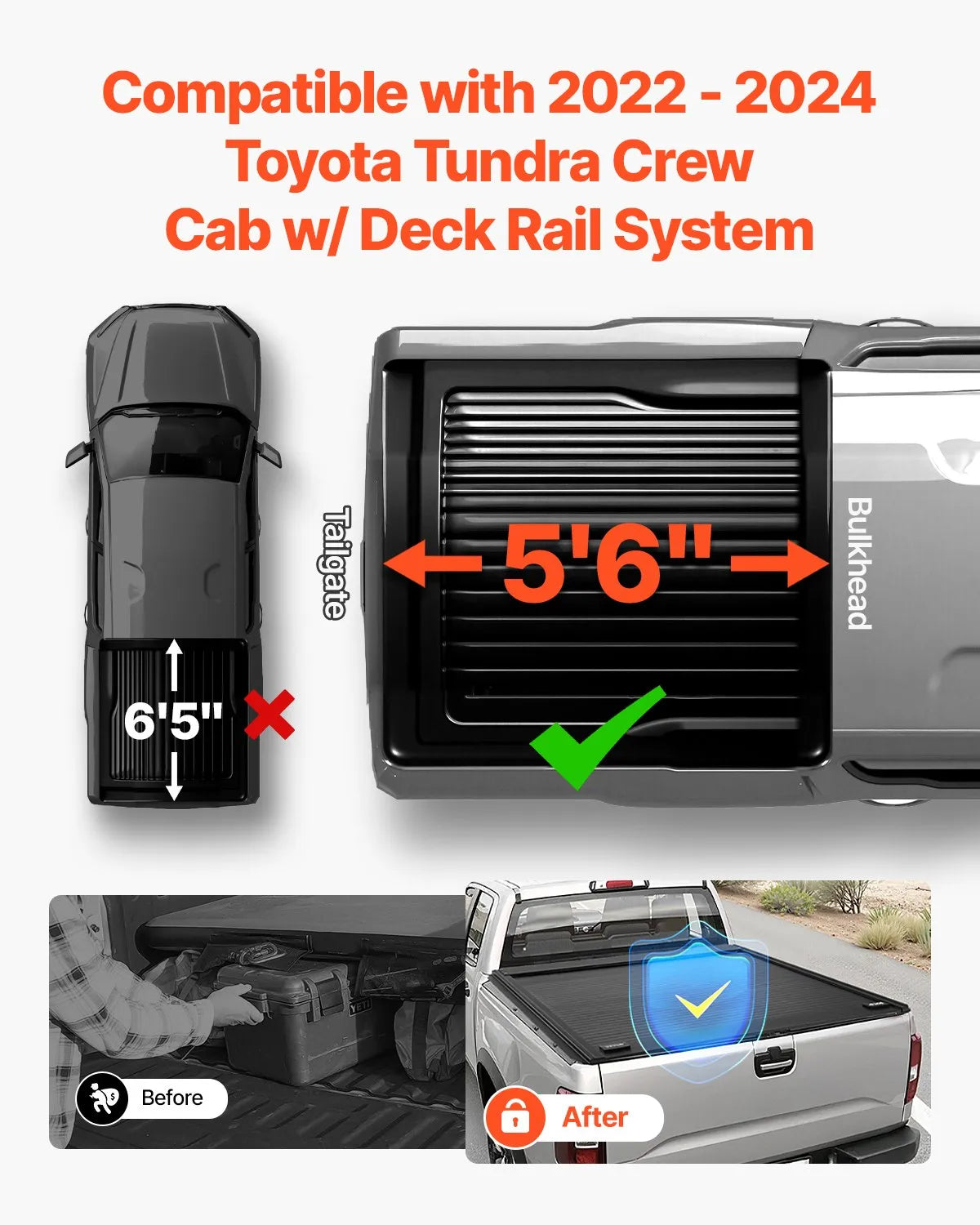 VEVOR 5.5 ft Retractable Tonneau Cover Hard Tonneau Cover for Toyota Tundra