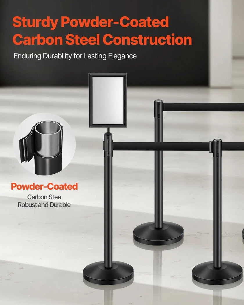 VEVOR 8 Pcs Stanchion Post with 4 Retractable Belts & 2 Sign Holders Hollow Base