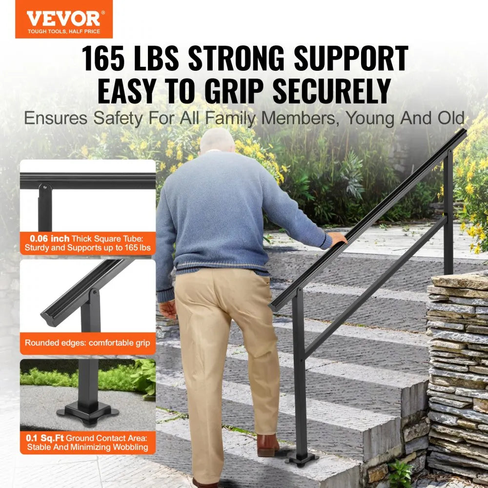 VEVOR Outdoor Handrail 165LBS Load Handrail Outdoor Stairs Aluminum Stair Handrail 60 x 35