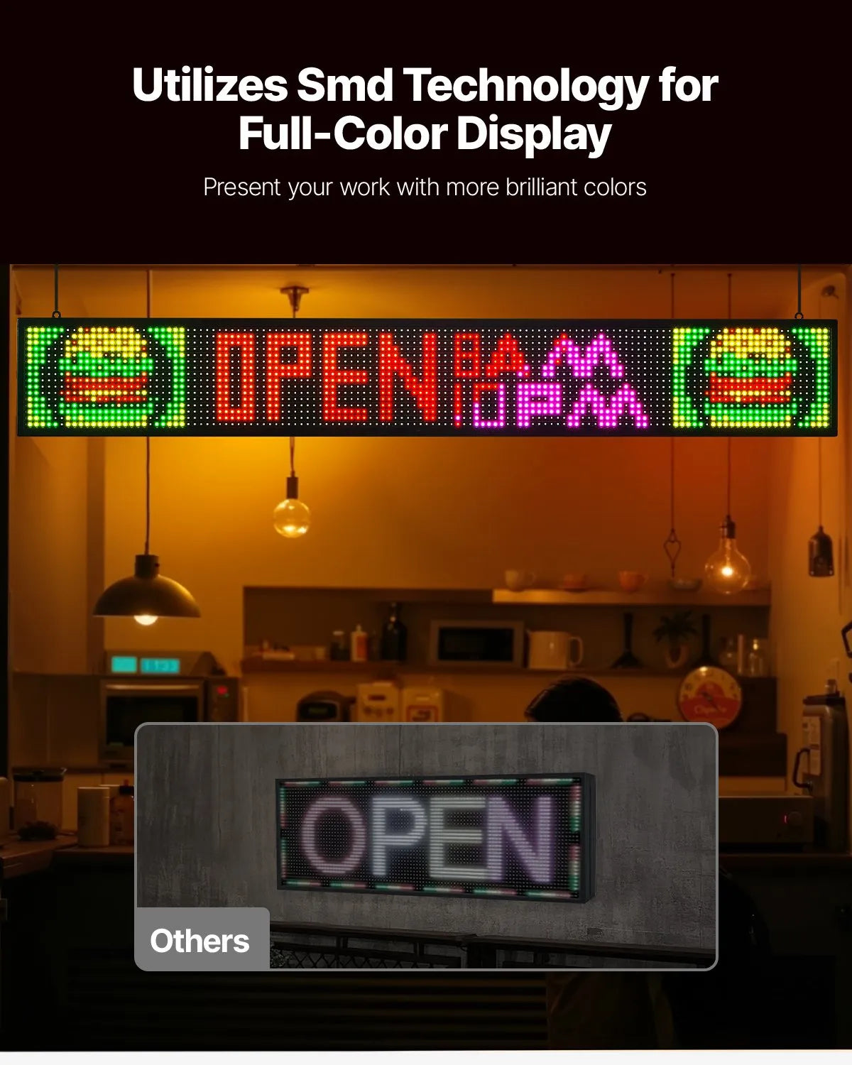 VEVOR 52x8in Programmable LED Sign Digital Scrolling Display Board P10 Fullcolor