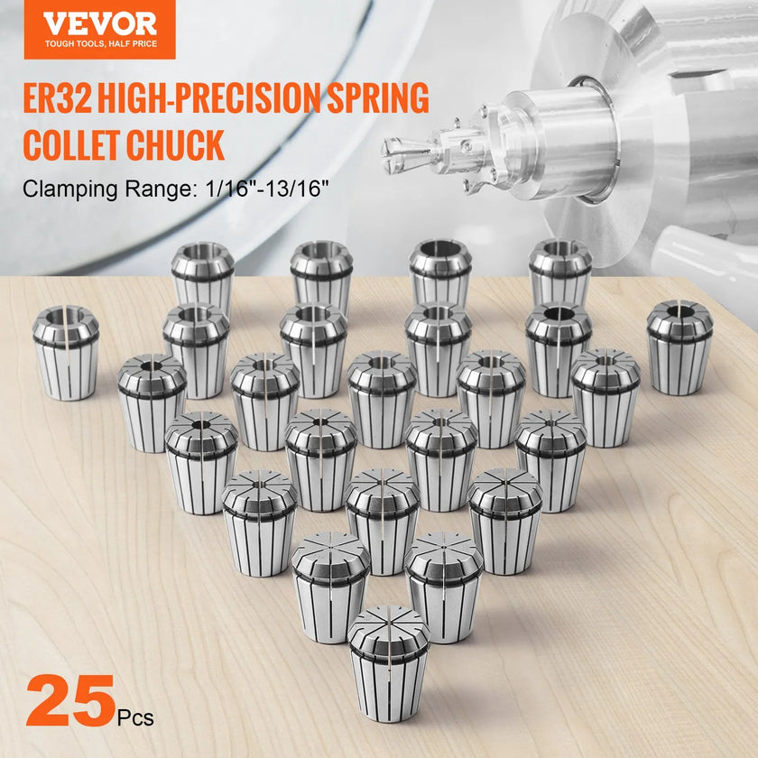 VEVOR 25 pcs ER32 Collet Set, 1/16''-13/16'', ER32 Spring Collet Chuck Set, 0.0006