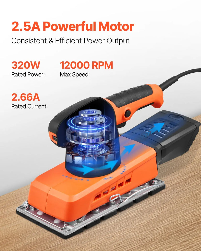 VEVOR 1/2 Sheet Sander 320W Max 12000 RPM Sheet Finishing Sander for Woodworking