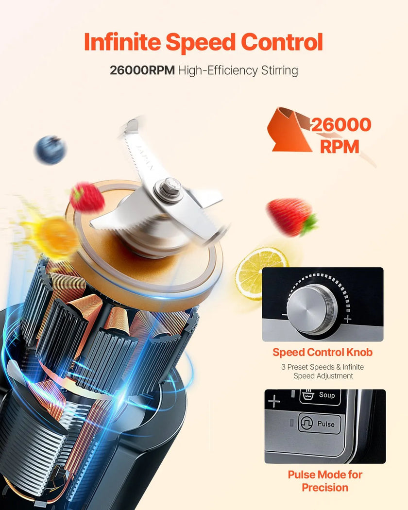 VEVOR 85 oz 1400W Blender for Smoothies Food Processing Blender for Kitchen