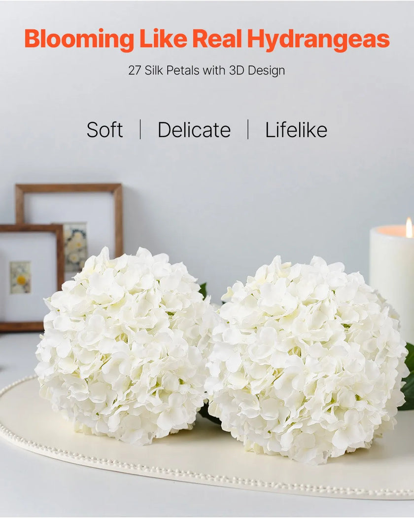 VEVOR 205 Pcs Artificial Silk Hydrangea Flowers 9.8 In Bouquet Arrangement White
