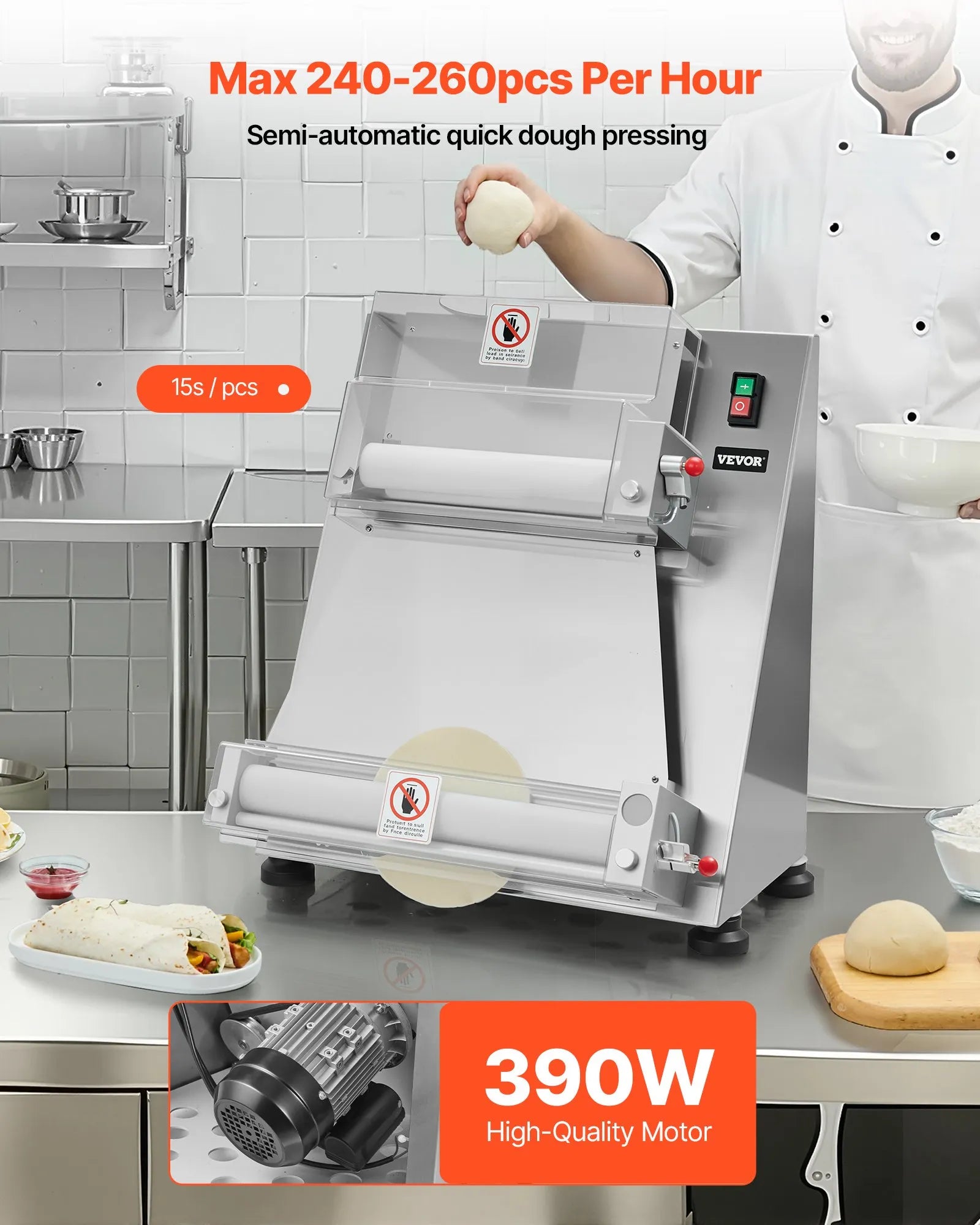 VEVOR 16 Inch Pizza Dough Roller Sheeter Semi-automatic Commercial Dough Press