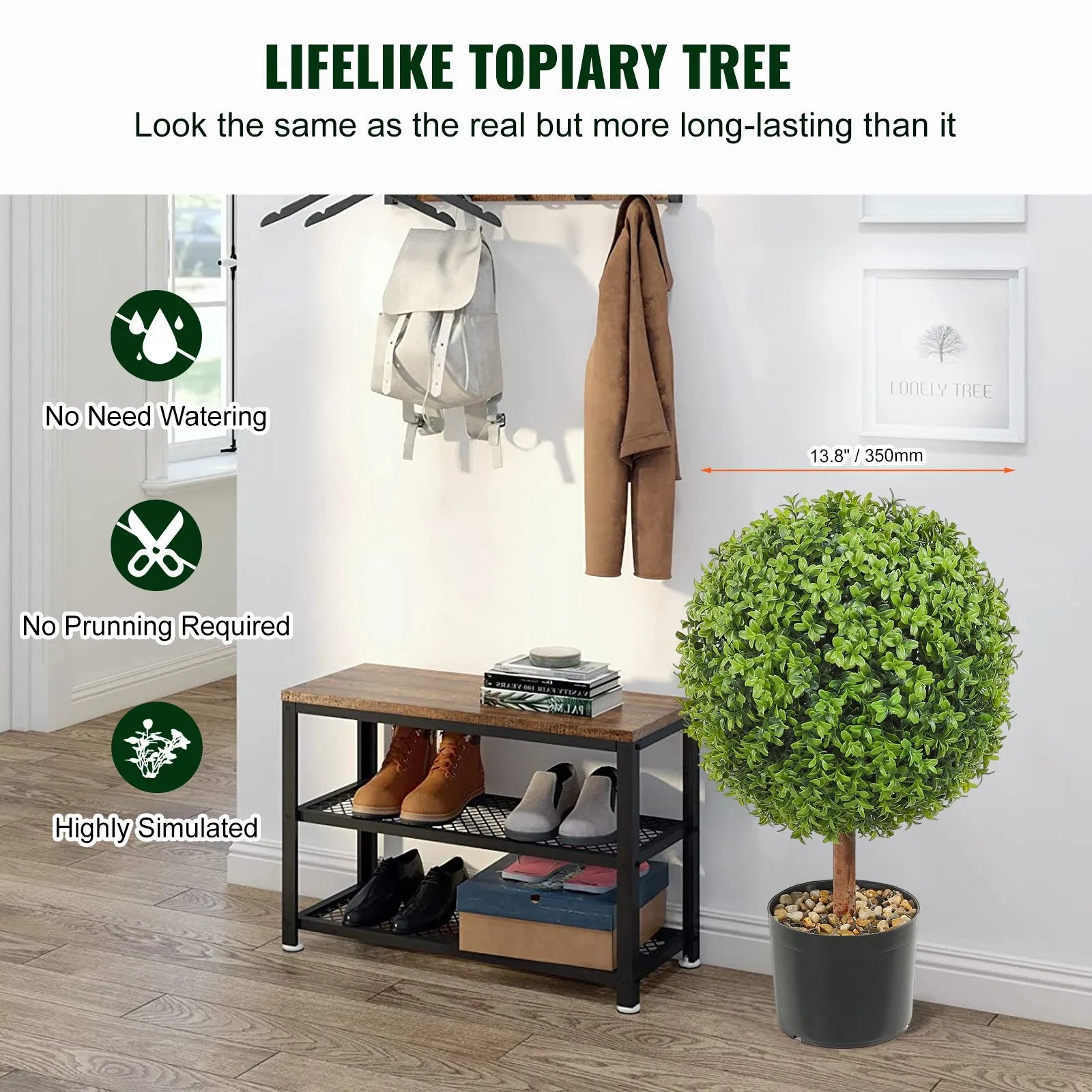 VEVOR 2x Artificial Boxwood Ball Ø40,6cm Garden Deco Boxwood in Flowerpot Ball Artificial Boxwood Ball Artificial Plant made of PE, Wood, PP incl. 4 pcs. Decorative butterflies and 10 pcs. Replacement