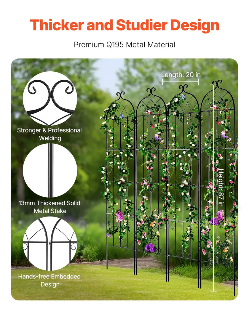 VEVOR 4 Packs Metal Garden Trellis for Climbing Plant Support 87x20 in Rustproof
