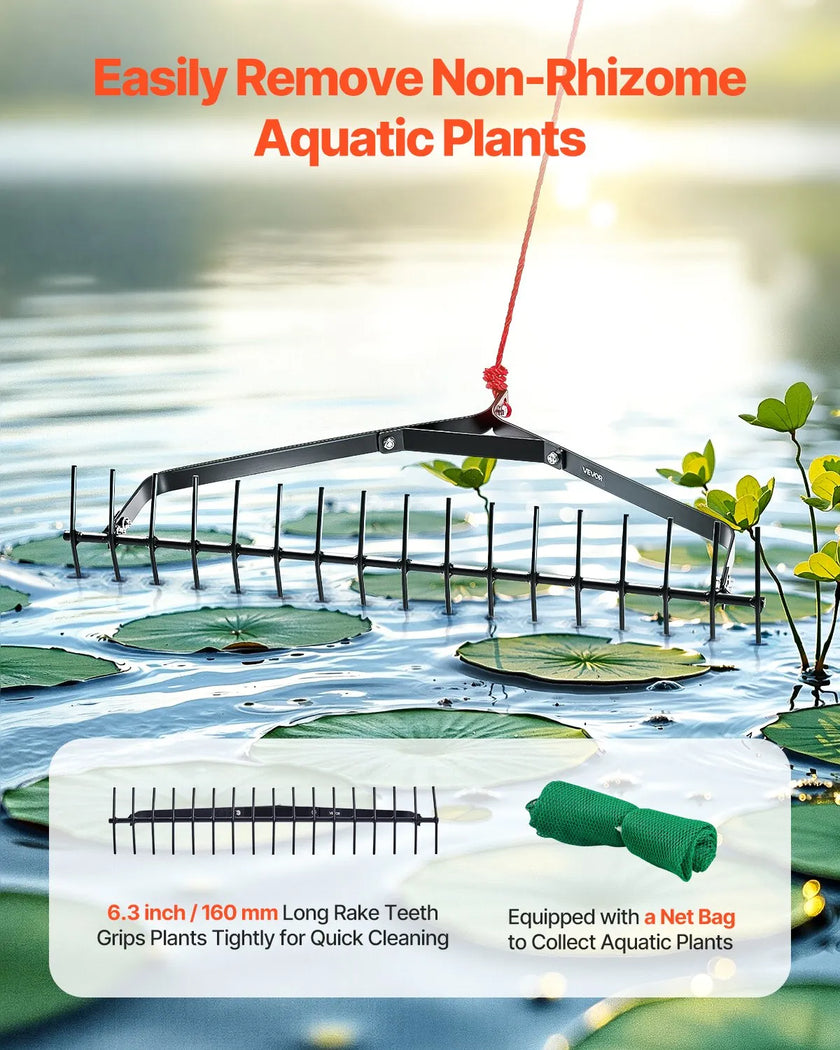 VEVOR 32x6.3 in Pond Aquatic Weed Rake Double-Sided Lake Weed Rake 30ft Rope