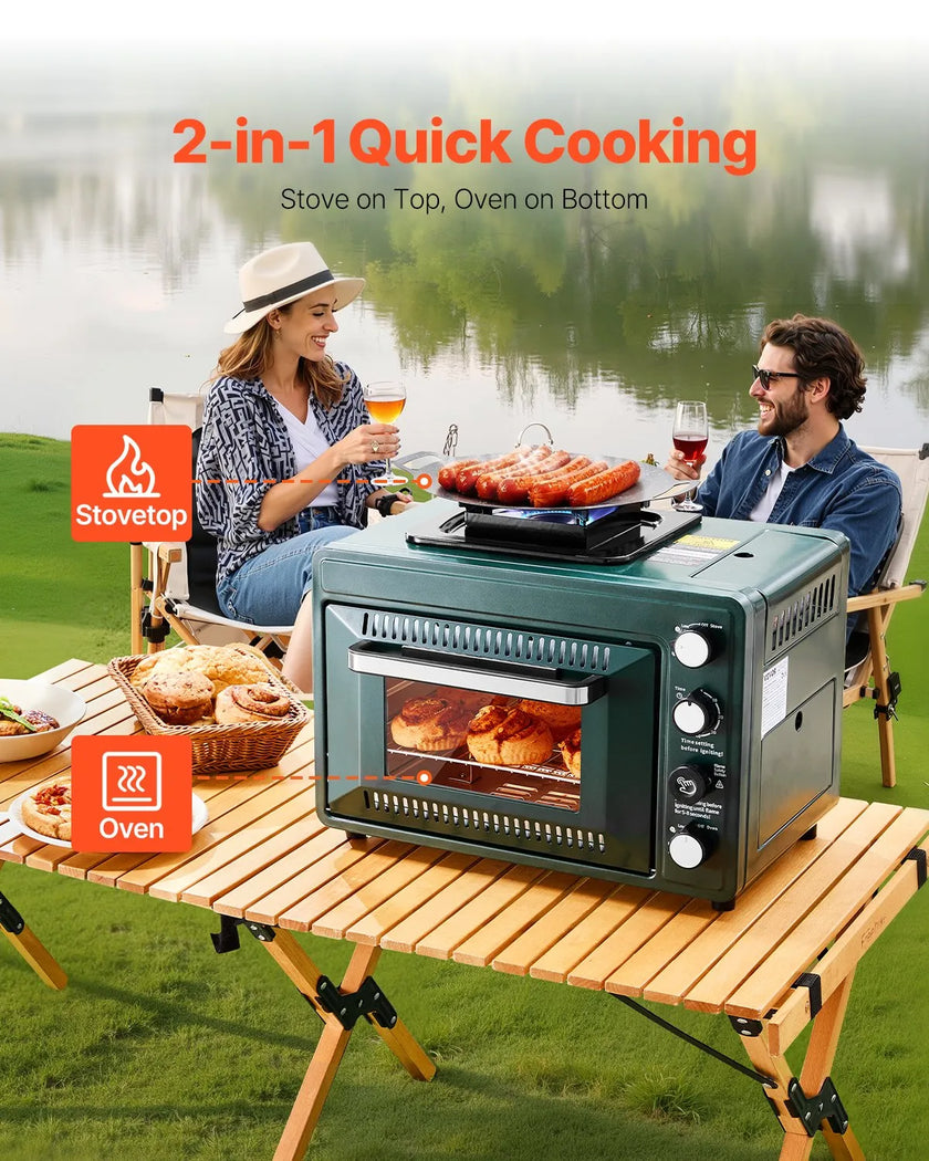 VEVOR Outdoor Oven 2-in-1 Portable Gas Camping Stove Oven Combo Adjustable Fire
