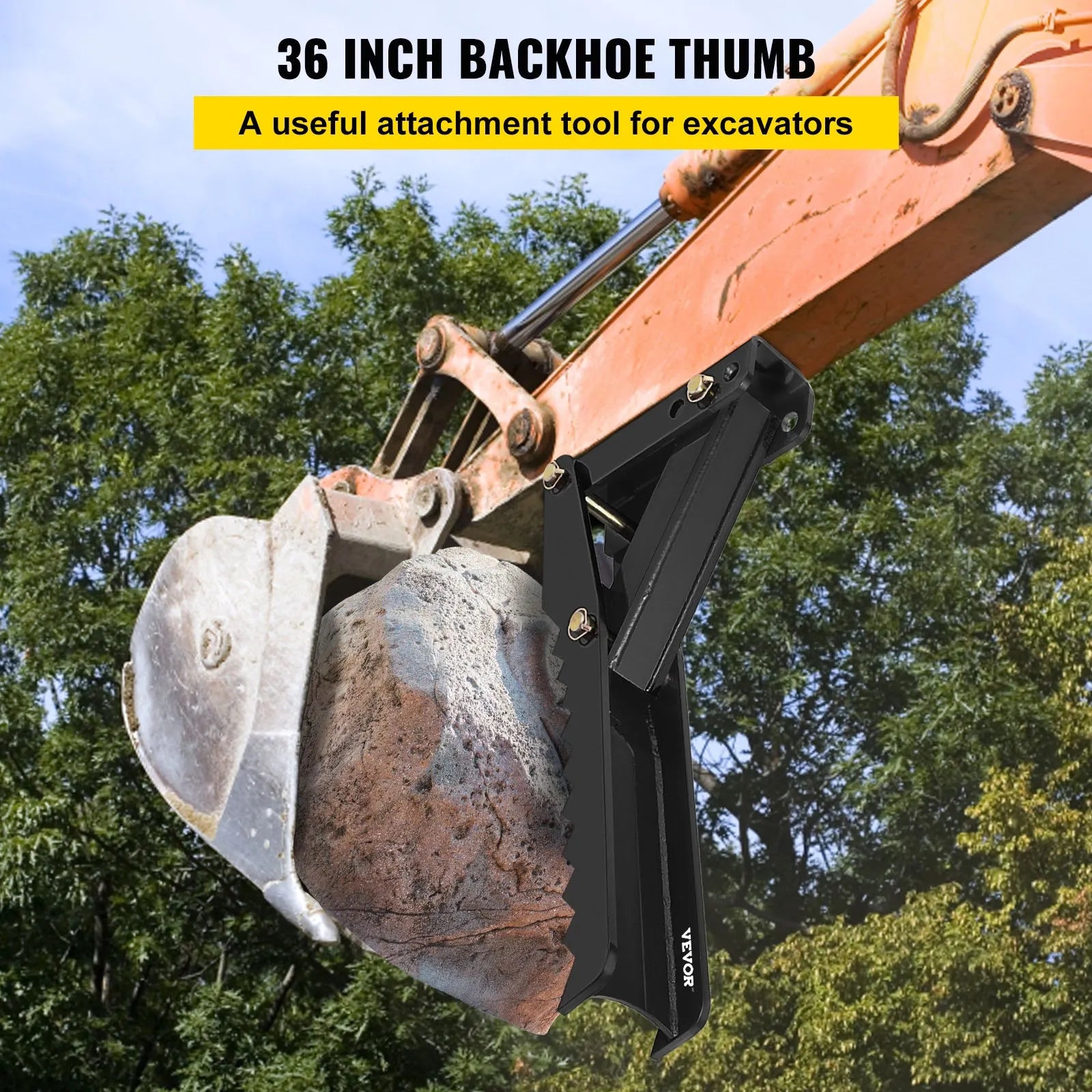 VEVOR 36 inch Backhoe Excavator Thumb Attachments Adjustable Extreme Weld On Backhoe Thumb Hoe Clamp 1/2Inch Teeth Thick Steel Plate 16MM Assembly Bolt-On Design