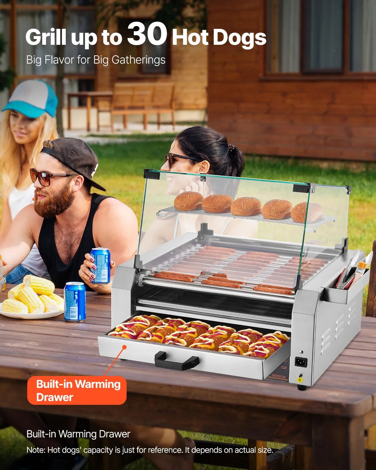 VEVOR 30 Hot Dog 11 Roller Electric Grill Cooker Machine Bun Warmer Cover 1950W