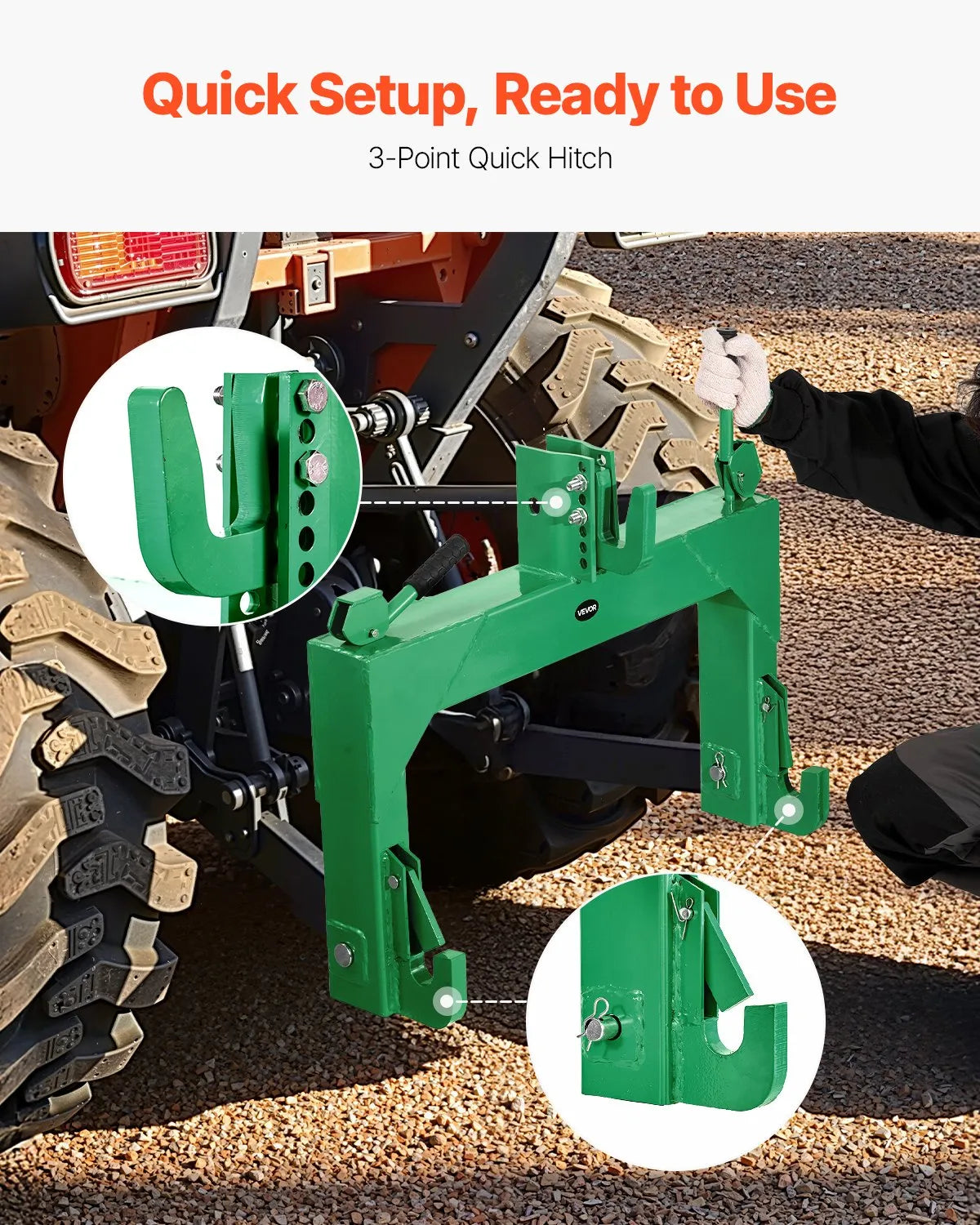 VEVOR 3-Point Quick Hitch Category 2 Tractor Hitch 4000lb Loads Adjustable Bolt